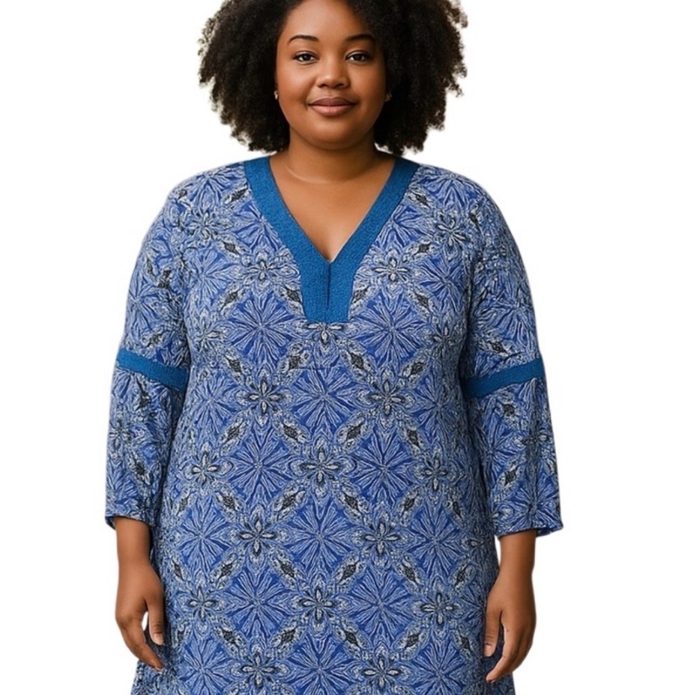 Cupio Women's Blouse Sz XL Tunic Top Dress 3/4 Sleeve V-Beck